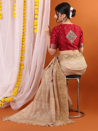 Maroon Silk Embroidered Sweetheart Neck Padded Saree Blouse