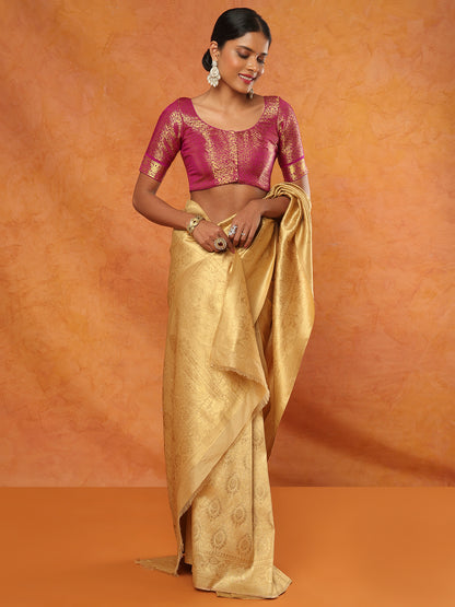 Purple Brocade Round Neck Readymade Blouse