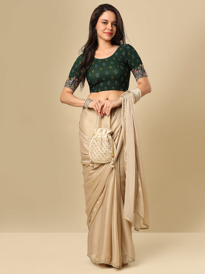 Green Embroidered Non Padded Stretchable Garba Saree Blouse