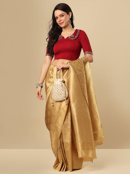 Maroon Embroidered Non Padded Stretchable Saree Blouse