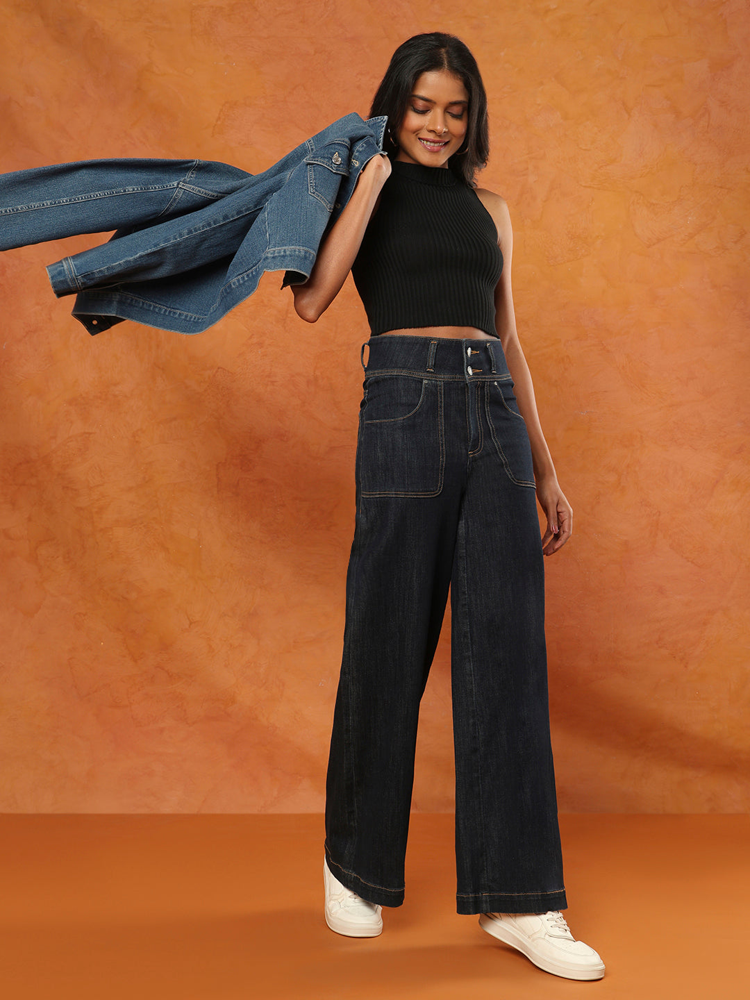 Black Knitted Sleeveless Readymade Blouse