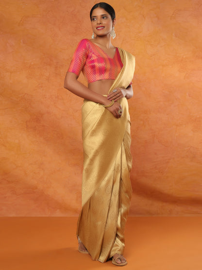 Pink Brocade V Neck Readymade Blouse