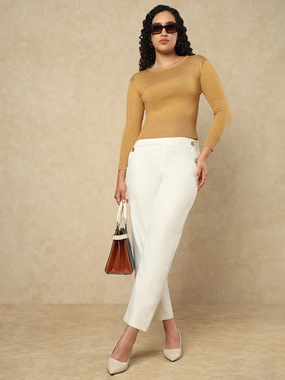 Beige Woolen Round Neck Readymade Blouse