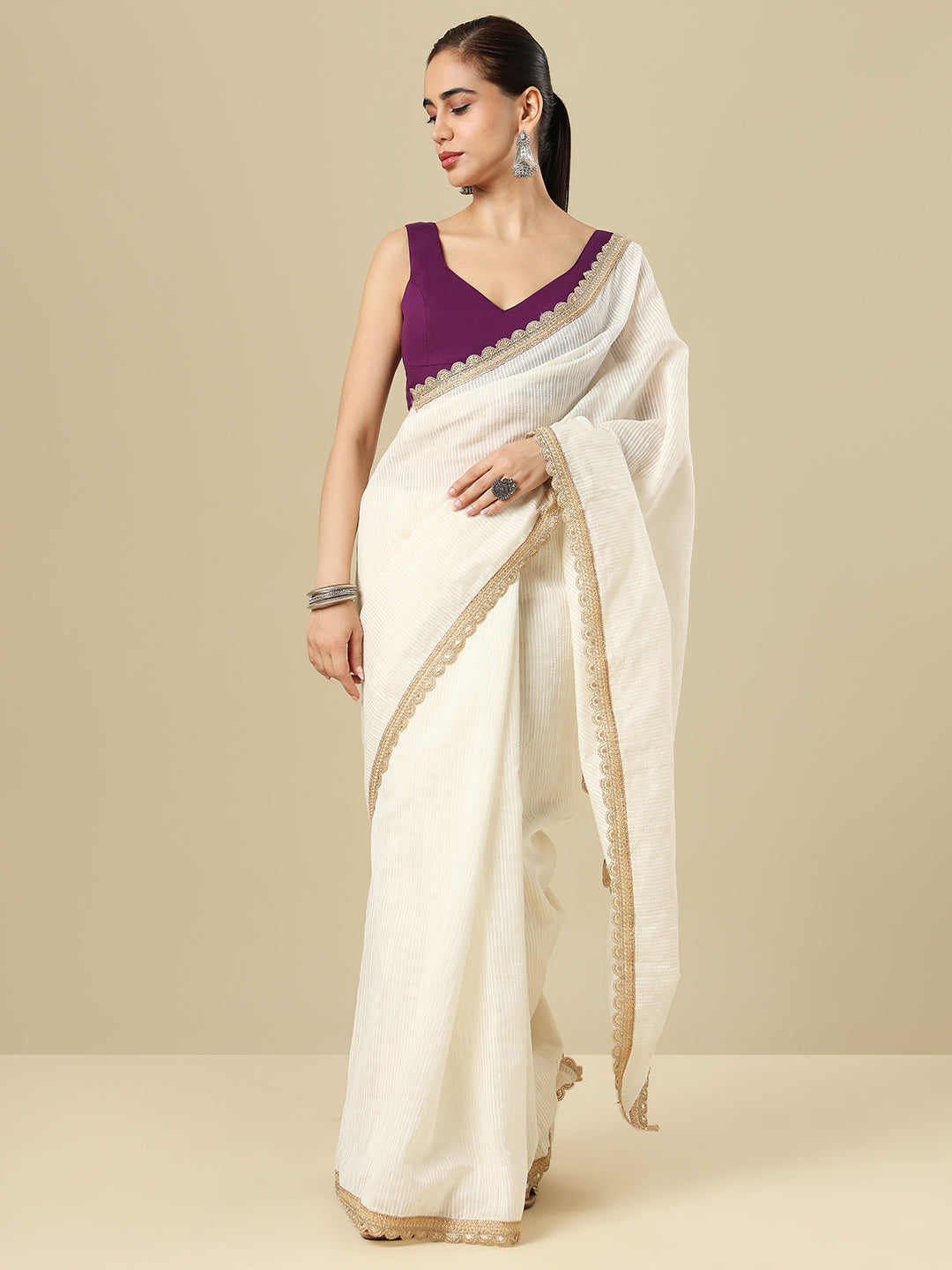 Purple Cotton Sleeveless Padded Saree Blouse