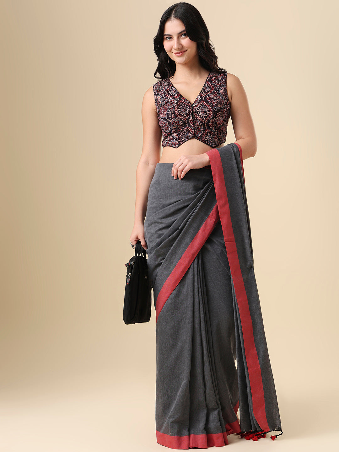 Black Ajrakh Waistcoat Sleeveless Readymade Blouse