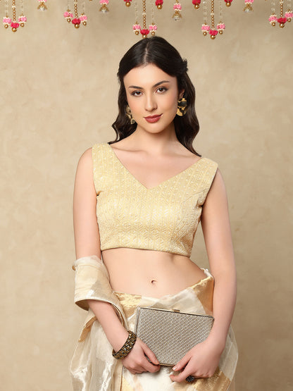 Gold Georgette V Neck Sleeveless Readymade Blouse