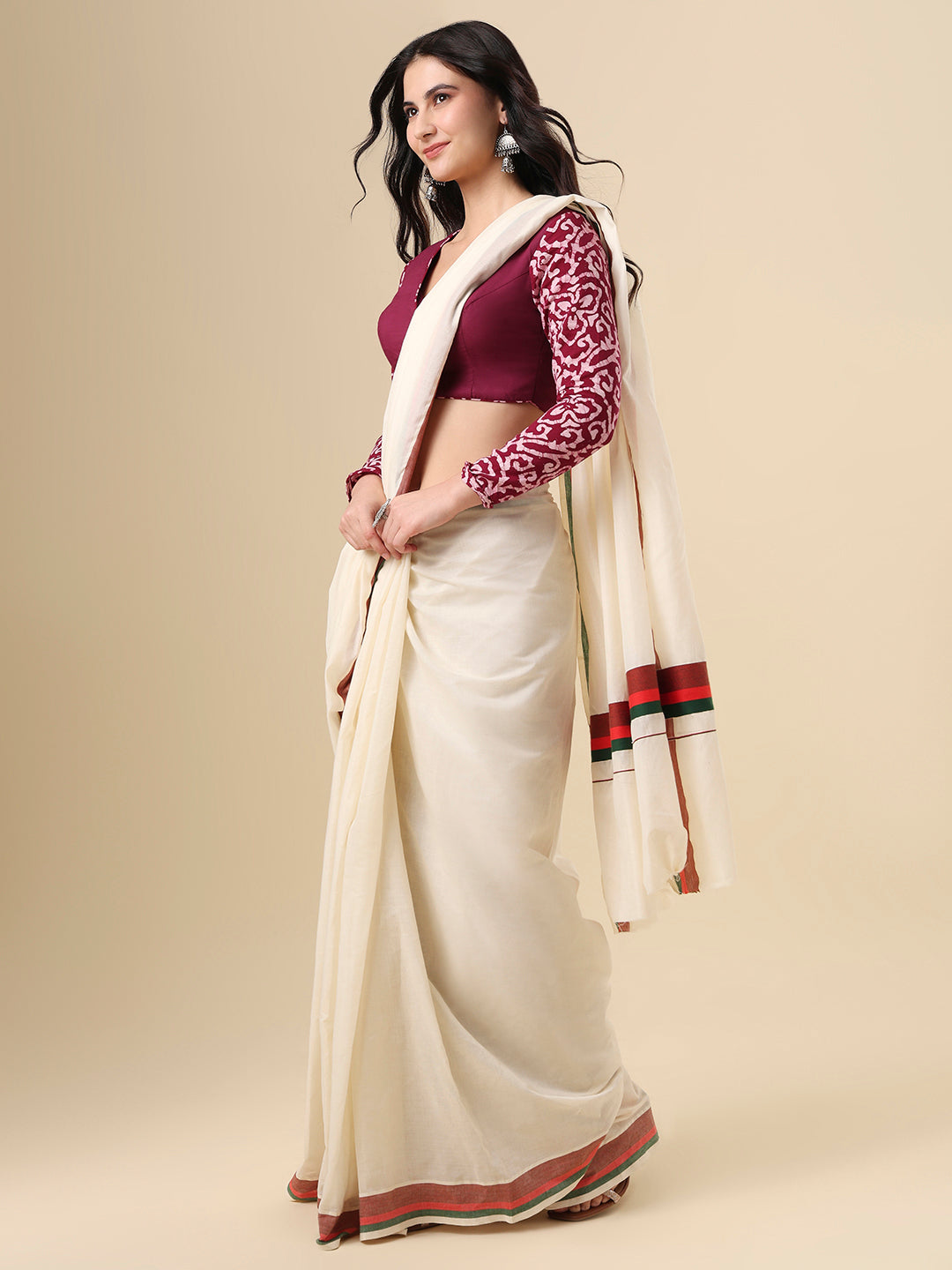 Wine Pure Cotton Batik Printed Readymade Blouse