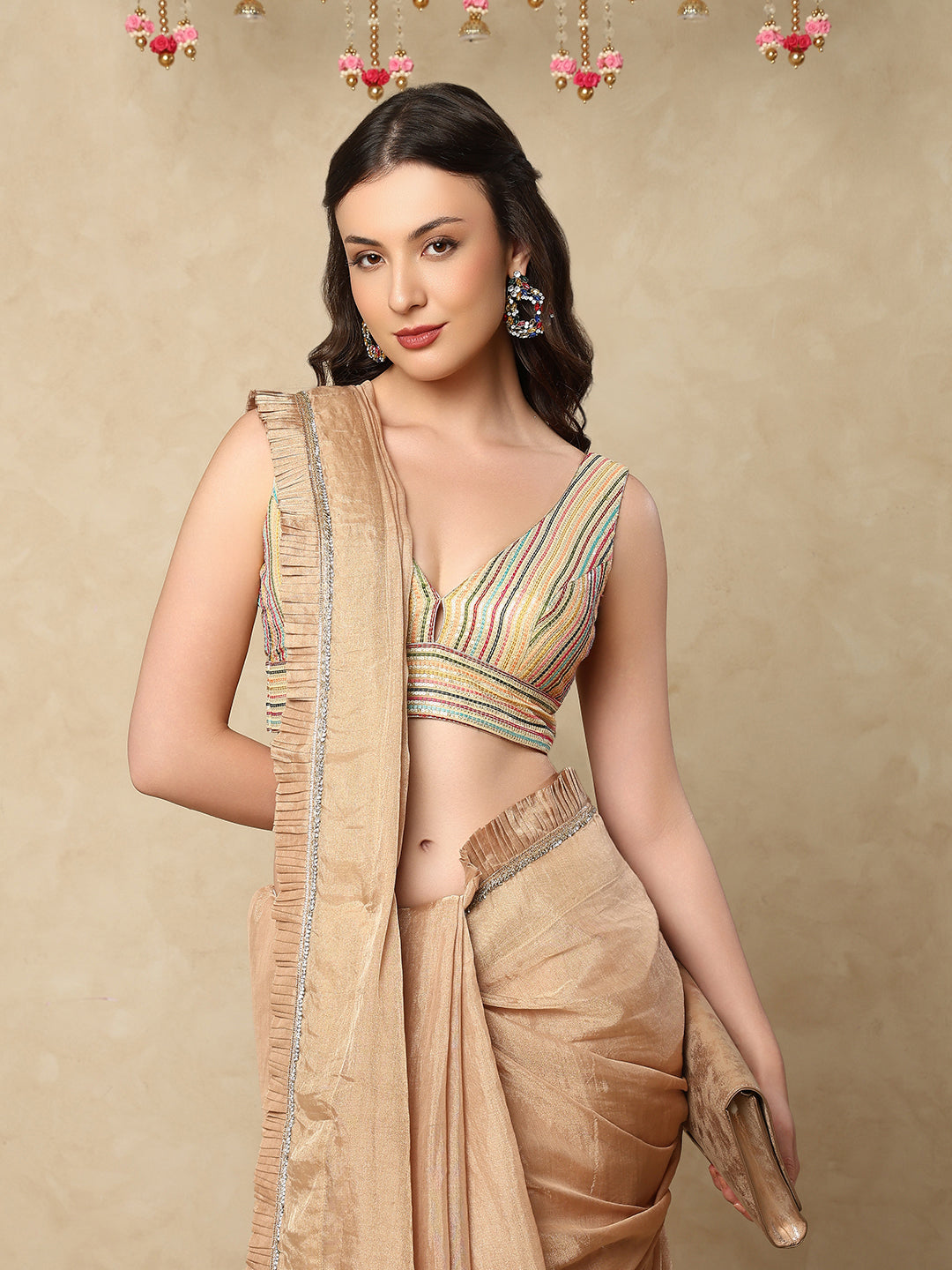 Gold Georgette Sleeveless Readymade Padded Blouse