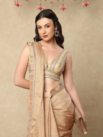Gold Georgette Sleeveless Readymade Padded Blouse