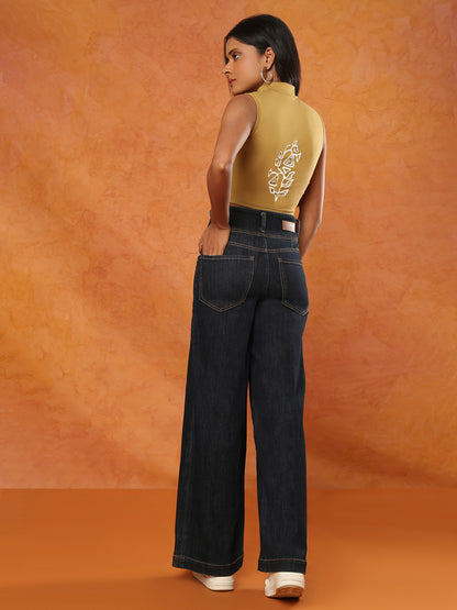 Beige Cotton Hand Block Printed Stretchable Sleeveless Blouse