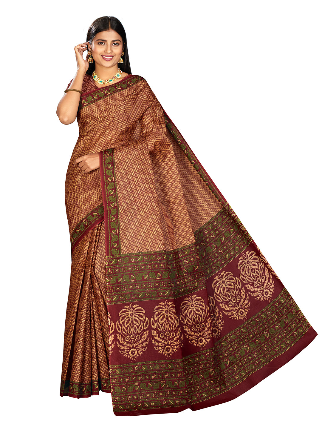 NIHARIKA Rust Printed Pure Cotton Saree