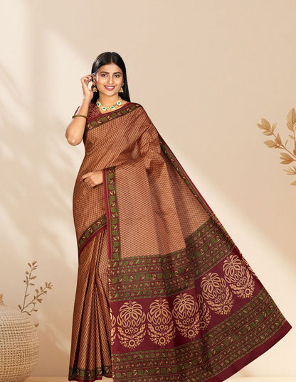 NIHARIKA Rust Printed Pure Cotton Saree