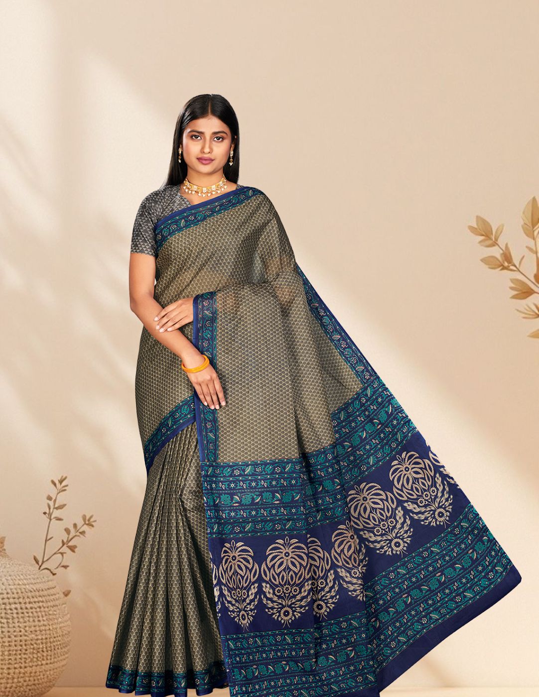 NIHARIKA Grey Printed Pure Cotton Saree