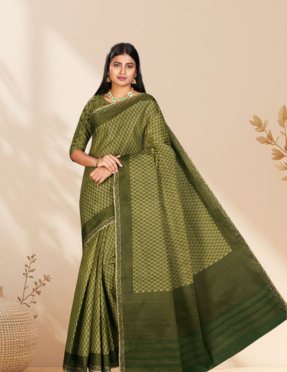 NIHARIKA Olive Printed Pure Cotton Saree