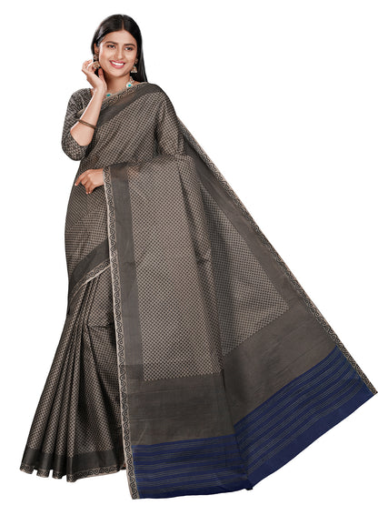 NIHARIKA Grey Printed Pure Cotton Saree