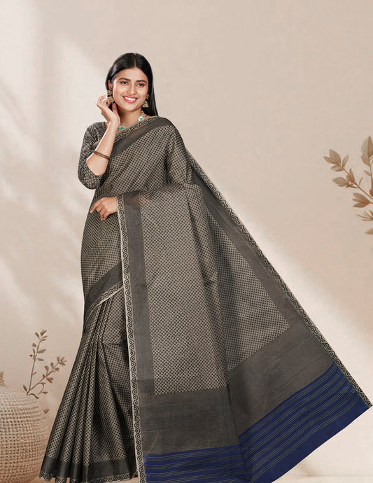 NIHARIKA Grey Printed Pure Cotton Saree