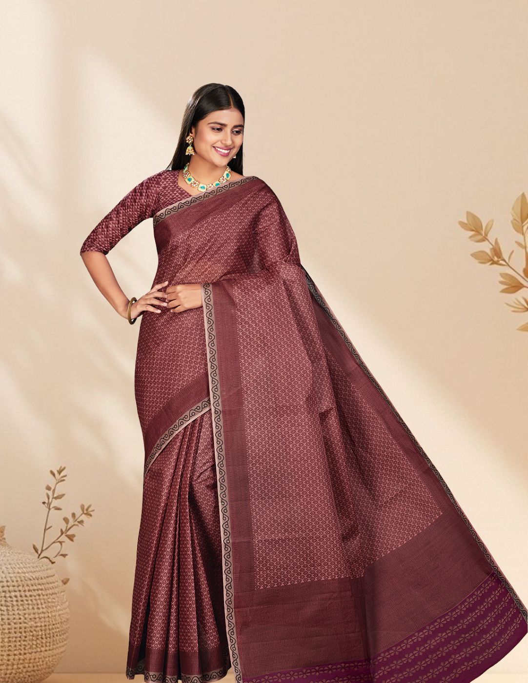 NIHARIKA Mauve Printed Pure Cotton Saree