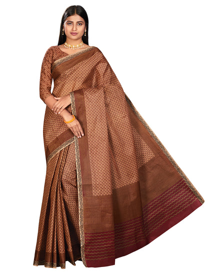 NIHARIKA Brown Printed Pure Cotton Saree