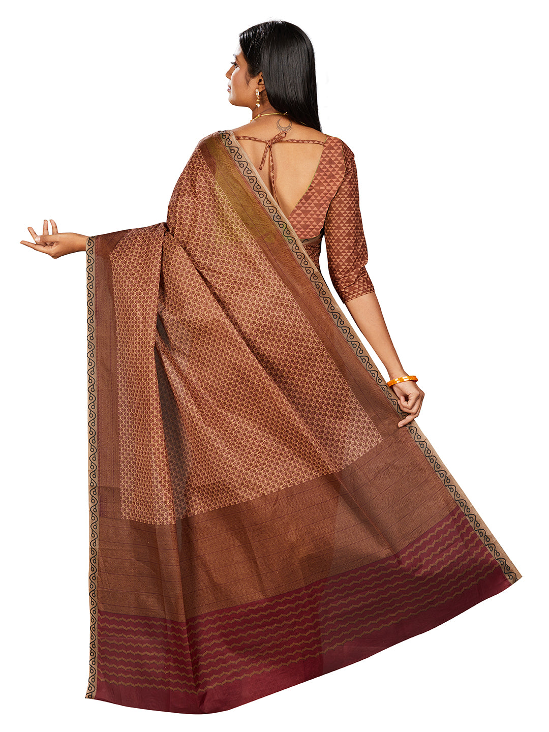 NIHARIKA Brown Printed Pure Cotton Saree