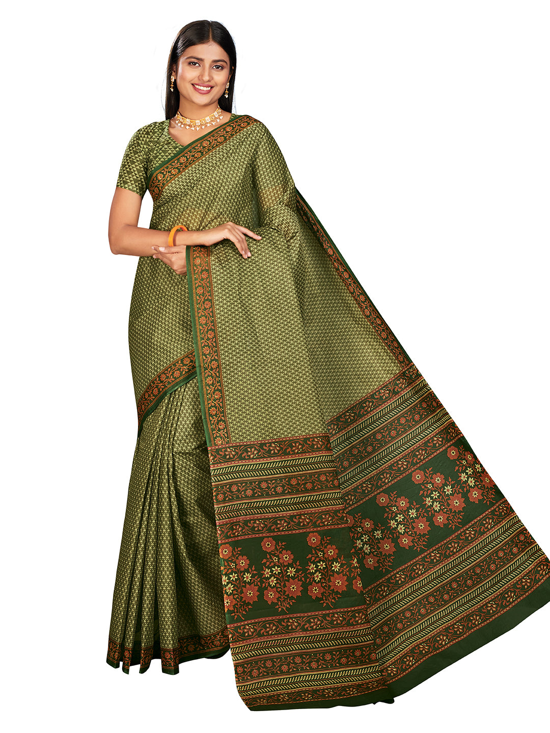 NIHARIKA Green Printed Pure Cotton Saree
