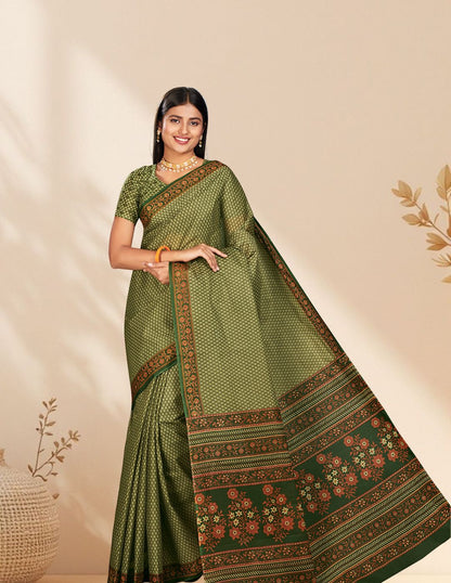 NIHARIKA Green Printed Pure Cotton Saree