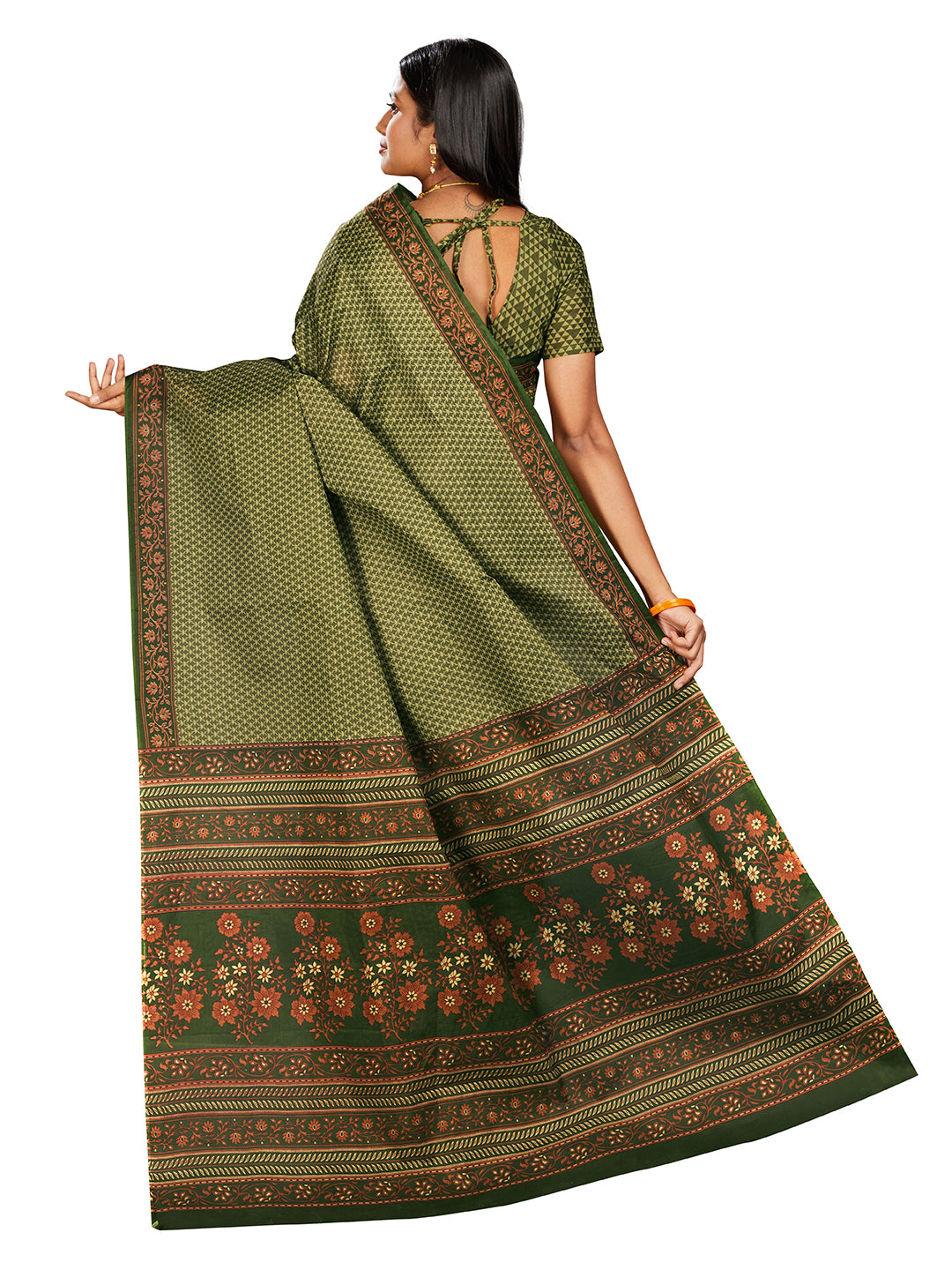 NIHARIKA Green Printed Pure Cotton Saree