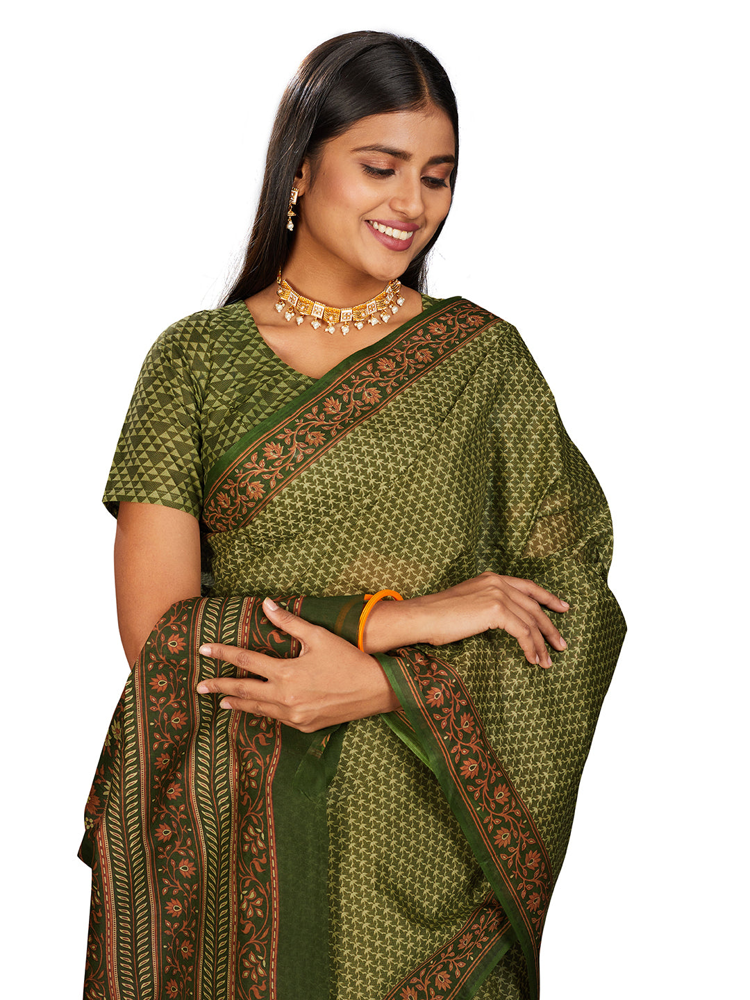NIHARIKA Green Printed Pure Cotton Saree
