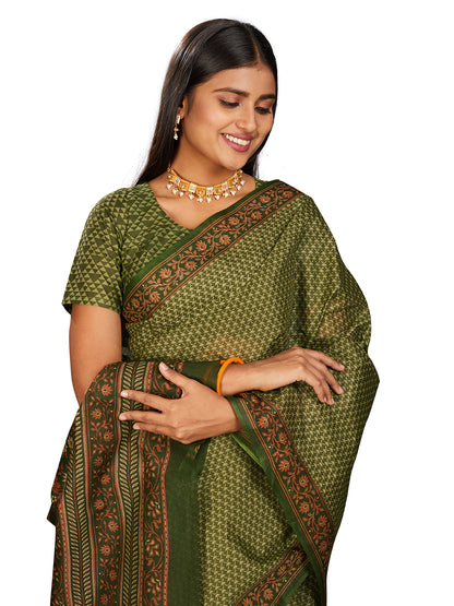 NIHARIKA Green Printed Pure Cotton Saree