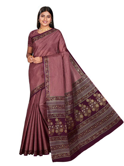 NIHARIKA Burgundy Printed Pure Cotton Saree