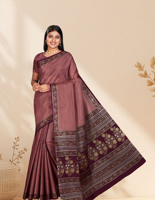 NIHARIKA Burgundy Printed Pure Cotton Saree