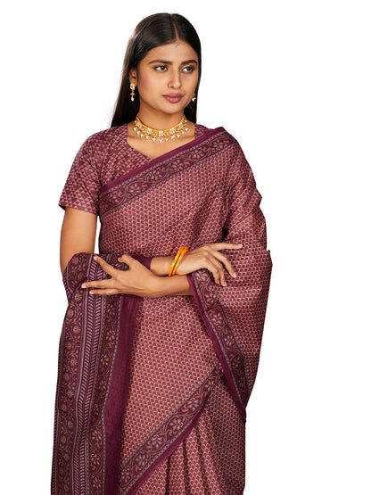 NIHARIKA Burgundy Printed Pure Cotton Saree