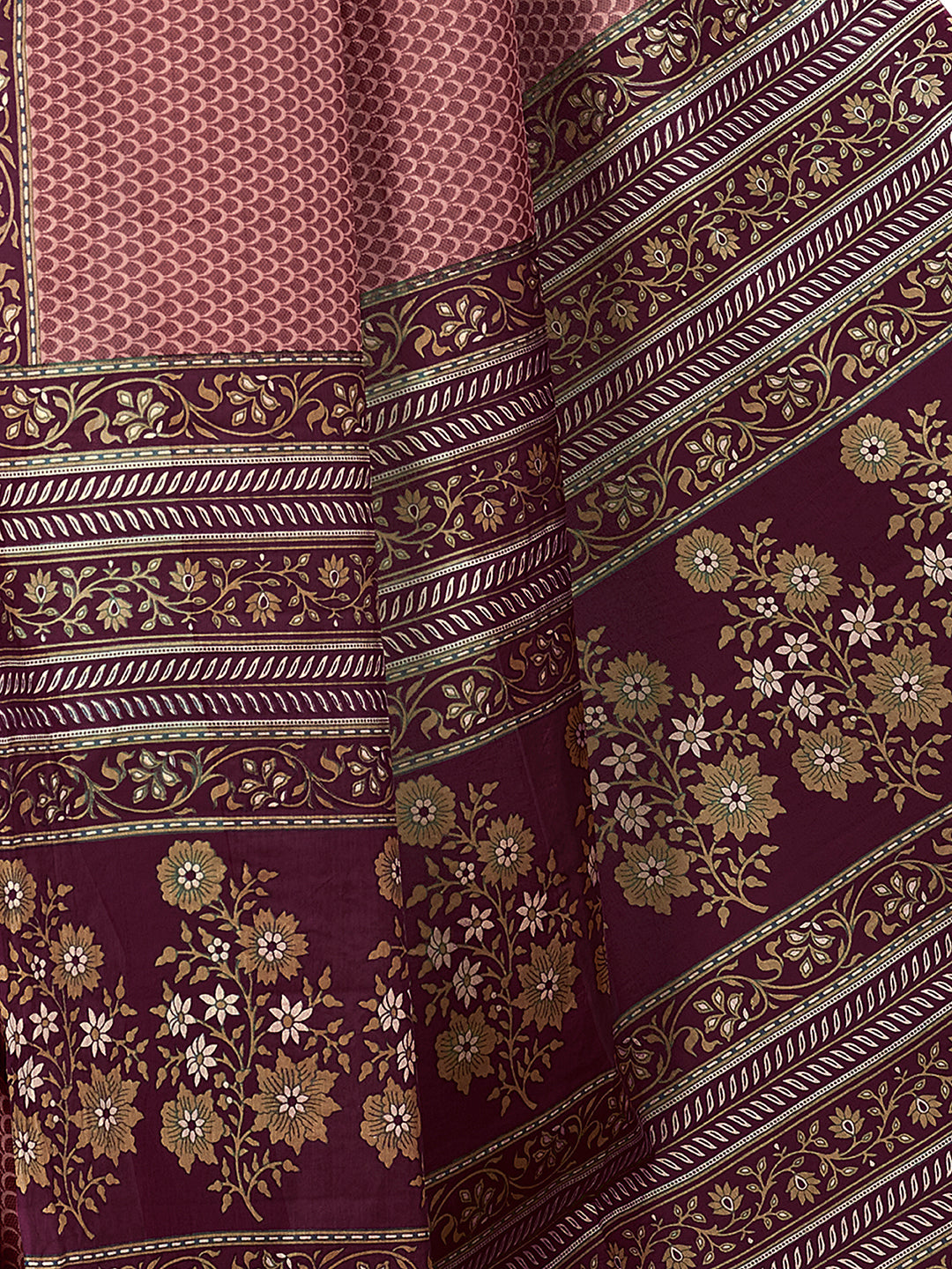 NIHARIKA Burgundy Printed Pure Cotton Saree