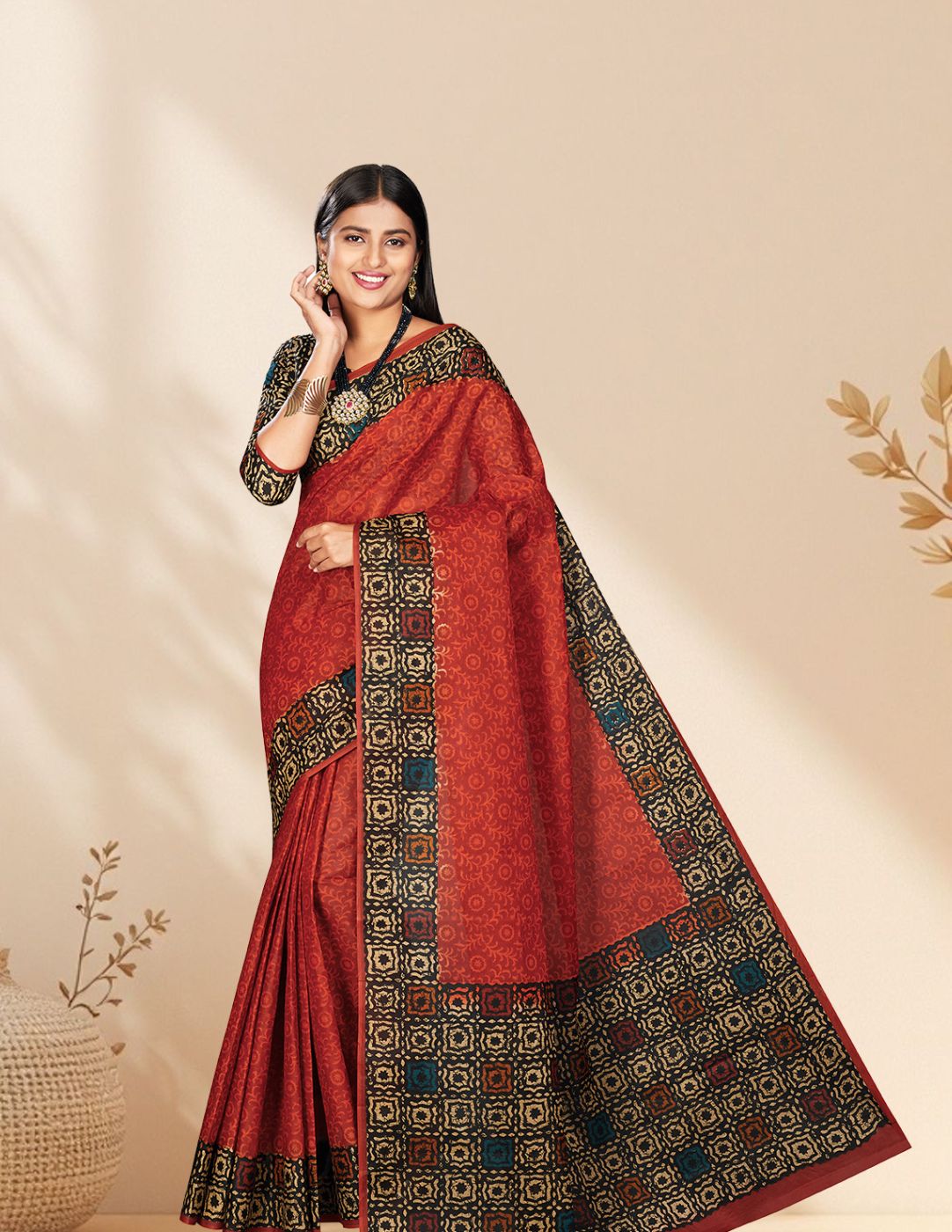 Rust Batik Printed Pure Cotton Saree