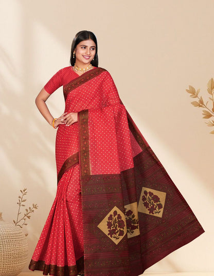 KERALA BEAUTY Red Printed Pure Cotton Saree