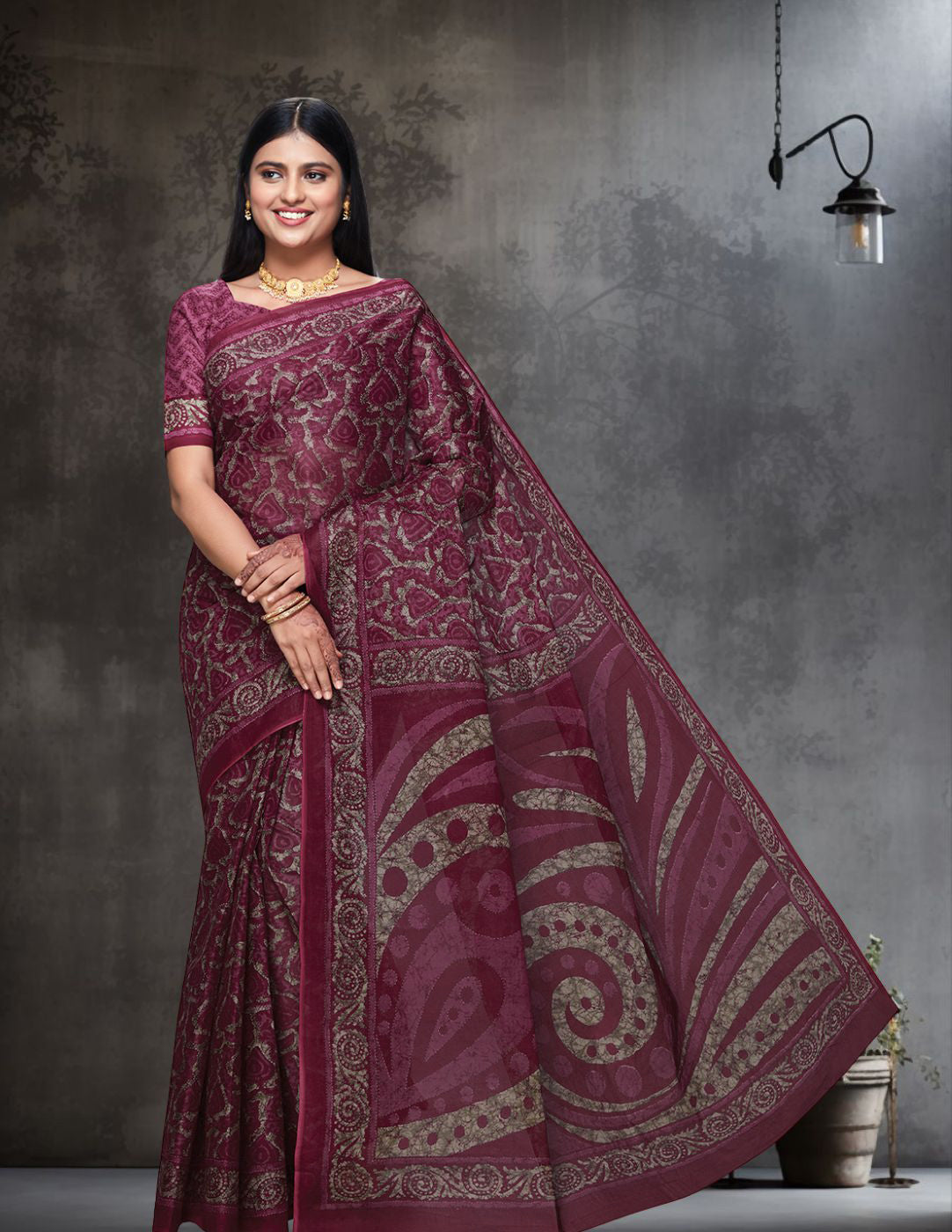 DIMPLE Mauve Printed Pure Cotton Saree