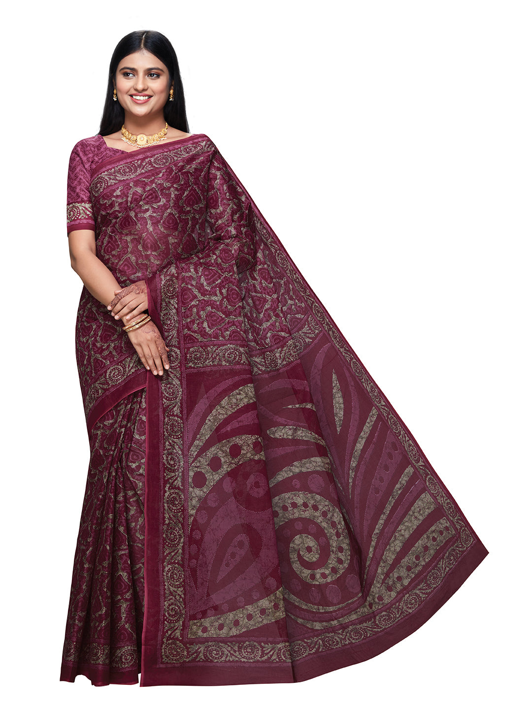 DIMPLE Mauve Printed Pure Cotton Saree
