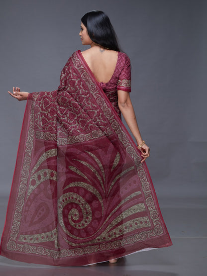 DIMPLE Mauve Printed Pure Cotton Saree