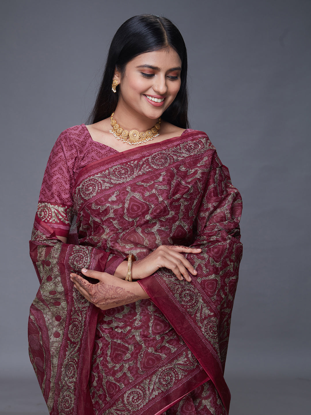 DIMPLE Mauve Printed Pure Cotton Saree