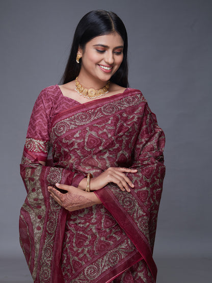 DIMPLE Mauve Printed Pure Cotton Saree