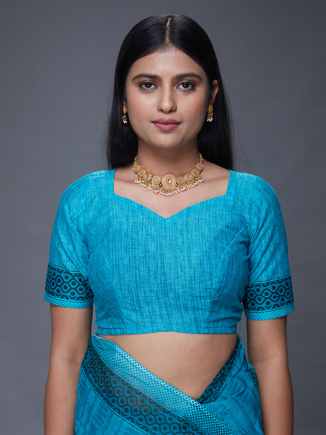 DIMPLE Blue Printed Pure Cotton Saree