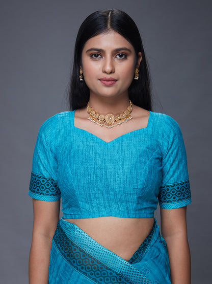 DIMPLE Blue Printed Pure Cotton Saree