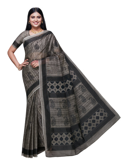 DIMPLE Grey Printed Pure Cotton Saree