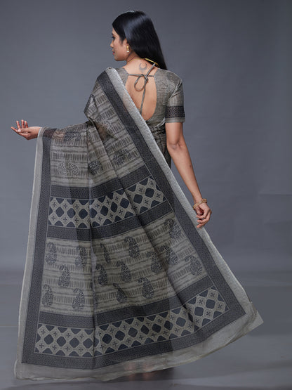 DIMPLE Grey Printed Pure Cotton Saree