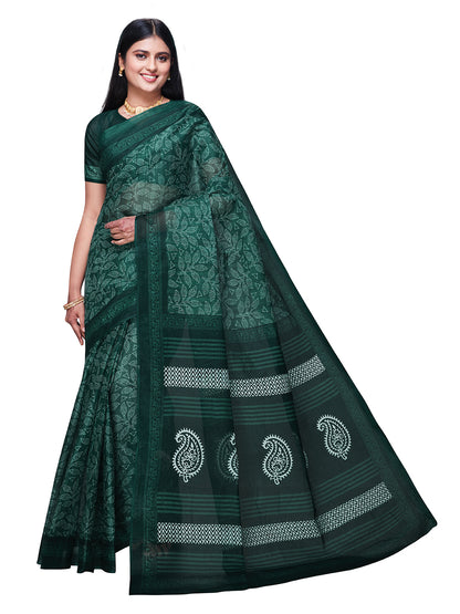 DIMPLE Green Printed Pure Cotton Saree