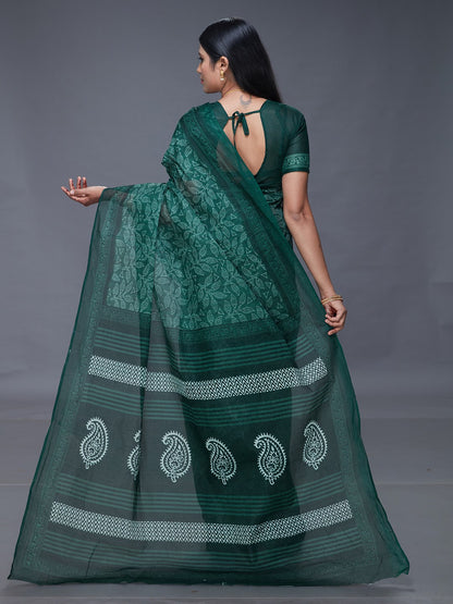 DIMPLE Green Printed Pure Cotton Saree