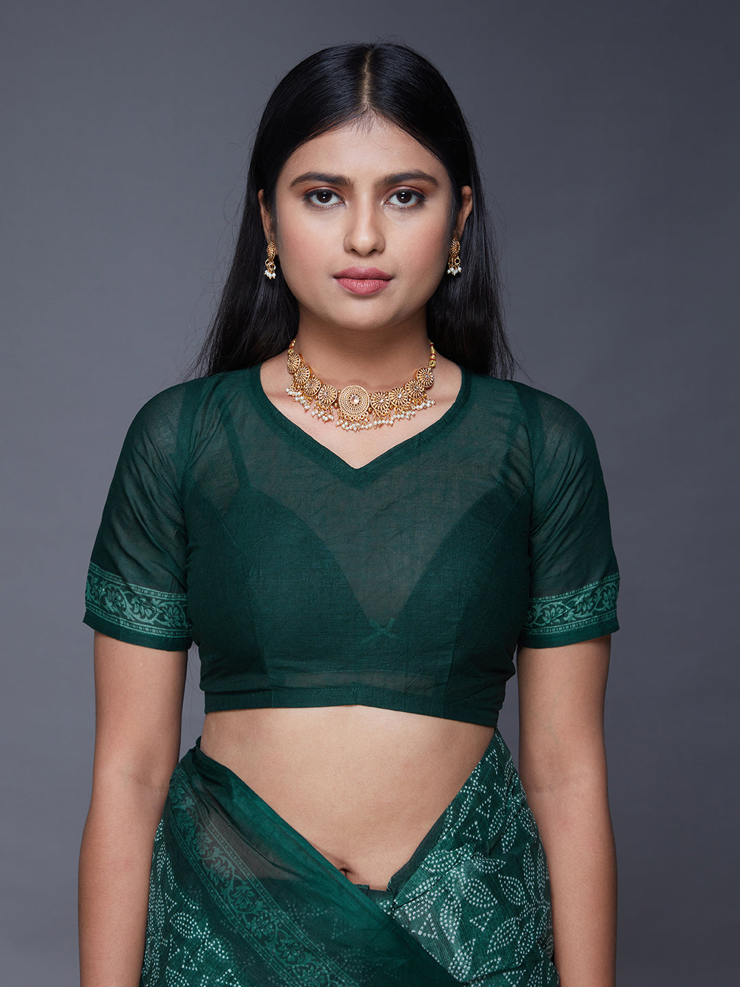 DIMPLE Green Printed Pure Cotton Saree