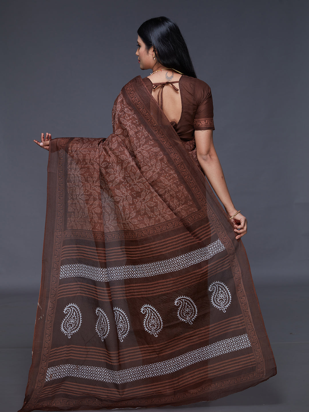 DIMPLE Brown Printed Pure Cotton Saree