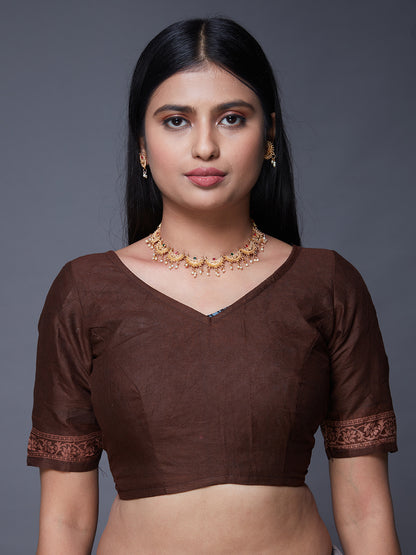DIMPLE Brown Printed Pure Cotton Saree