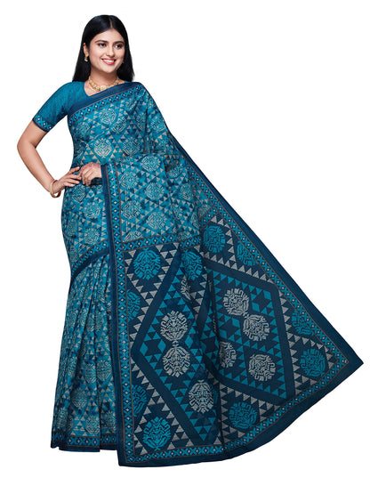 DIMPLE Teal Printed Pure Cotton Saree