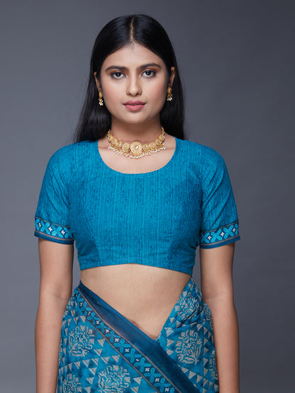 DIMPLE Teal Printed Pure Cotton Saree